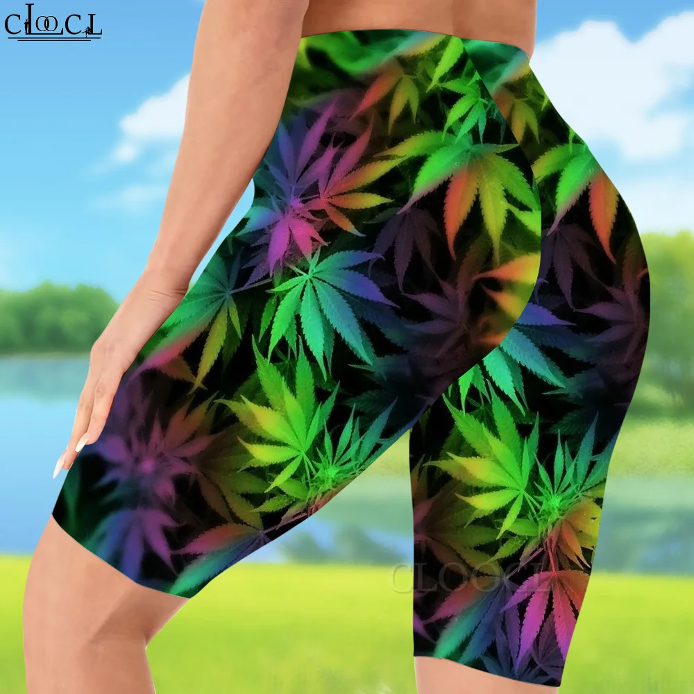 Cloocl cintura alta leggings planta ervas daninhas cabeça de leão impresso shorts feminino sexy ginásio moletom para mulheres biker shorts transporte da gota