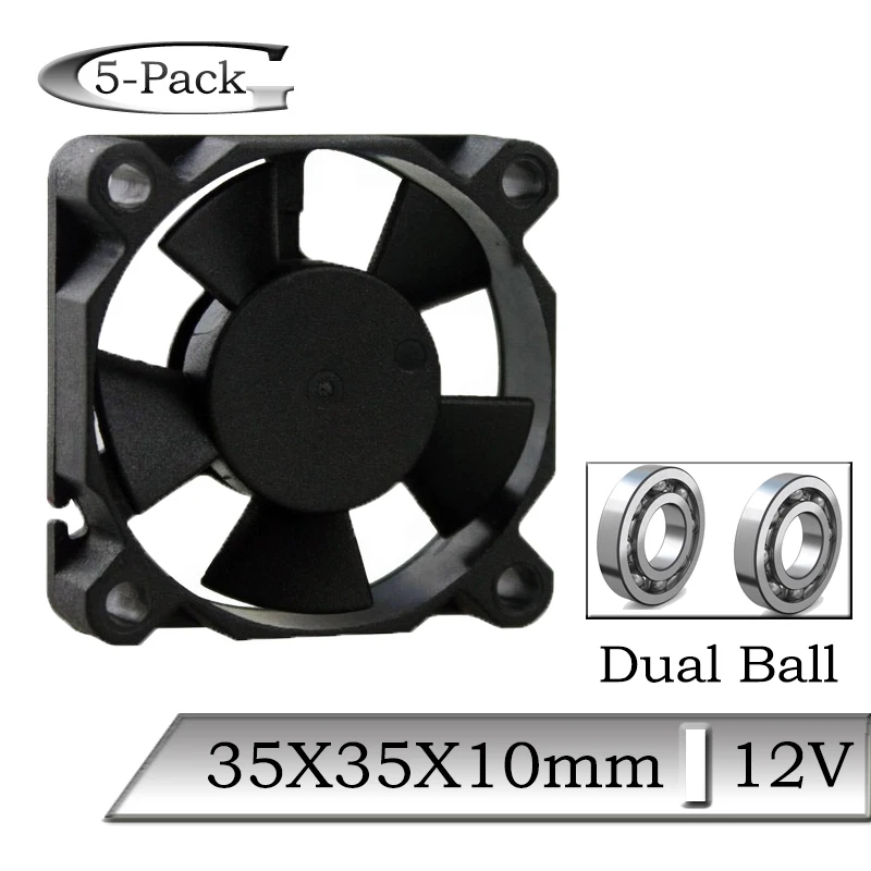 5Pcs/Lot Gdstime DC 12V 35x35x10mm 35mm Mini Brushless Axial Dual Ball Bearing Cooling Fan 35mmx10mm 3.5cm 3D Printer Cooler