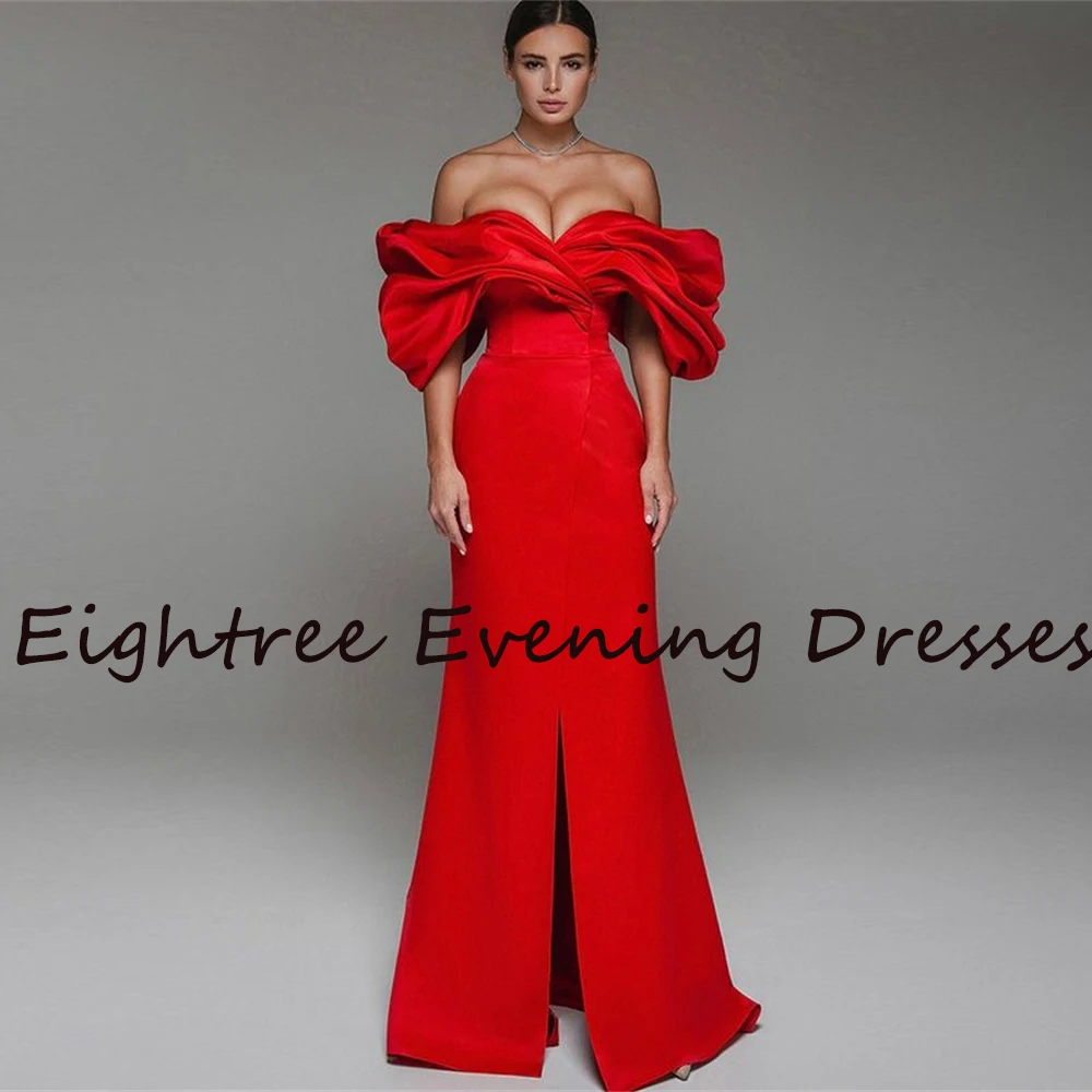 Eightree Simple Red Off Shoulder Prom Dresses Evening Dress Sweetheart Side Split Party Gowns robe de mariee Vestidos Customized