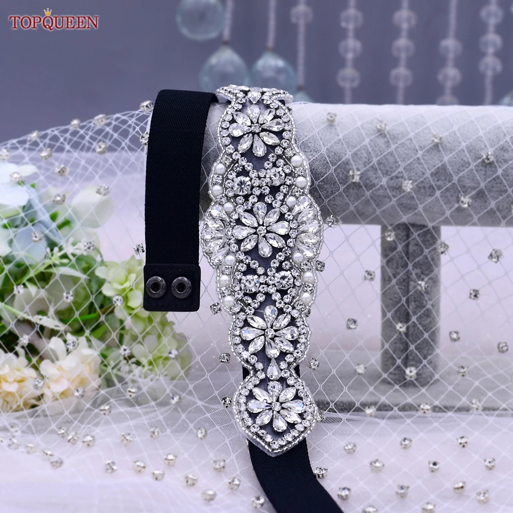 

TOPQUEEN Women Fashion High Elastic Waist Belts Silver Rhinestone Decoration Buckle Design Lady Party Daily Dress Waistband S94