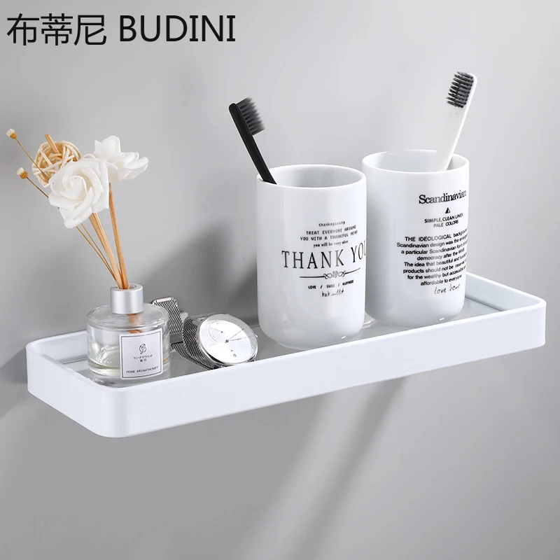 Space Aluminum Wall Corner Shelf Bathroom Accessories Storage Rack White Glass Kitchen Storage Rack Floating Shelf White