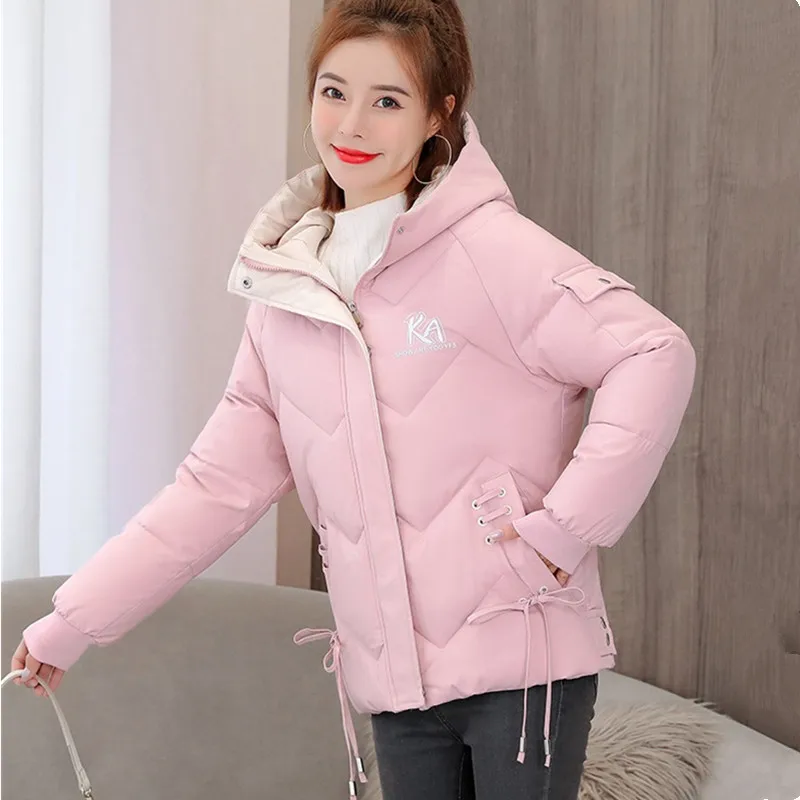 UHYTGF-abrigo coreano de talla grande para mujer, Chaqueta de algodón cálida informal a prueba de viento, abrigo corto con capucha coreano, prendas