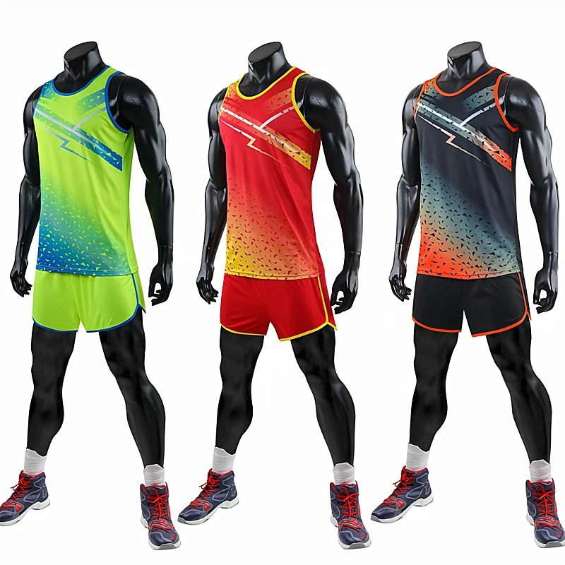 Uomo donna Camisetas Vest + Shorts Competition Running Set Track and field Sportswear Sprint Running Suit t-shirt abbigliamento da maratona