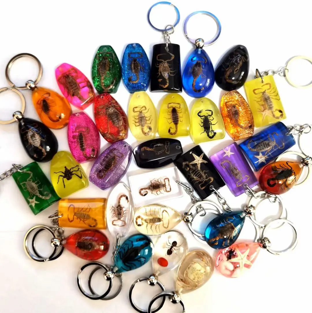 

35 pcs fashion real scorpion bee star fish mixed style keychain