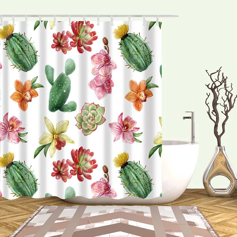 Tropical Cactus Shower Curtain Polyester Fabric Bath Curtain For The Bathroom Decoration Multi-Size Printed Bathroom Accessories