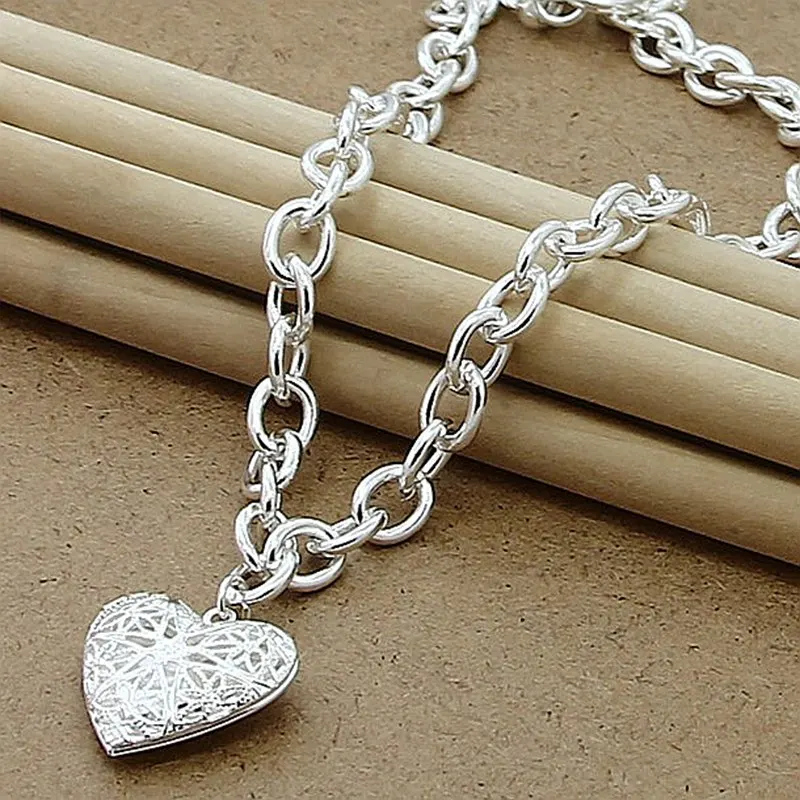 Hot Selling 925 Sterling Silver Jewelry Necklaces Fashion Photo Frame Heart Pendant Necklace For Women Wedding Engagement Gifts