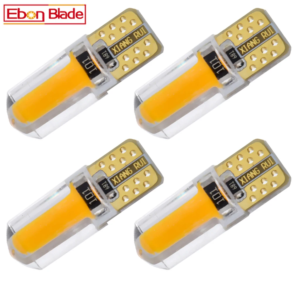 

4X Amber Orange T10 W5W Silicone COB LED Car Wedge Marker Indicator Light WY5W 194 2825 Auto Parking Bulb Turn Side Lamp 12V DC
