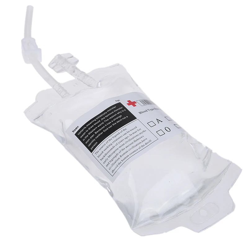 350ml เครื่องดื่มให้พลังงานใช้ซ้ำได้โปร่งใส PVC ทางการแพทย์วัสดุสำหรับแวมไพร์ฮาโลวีน Props Props