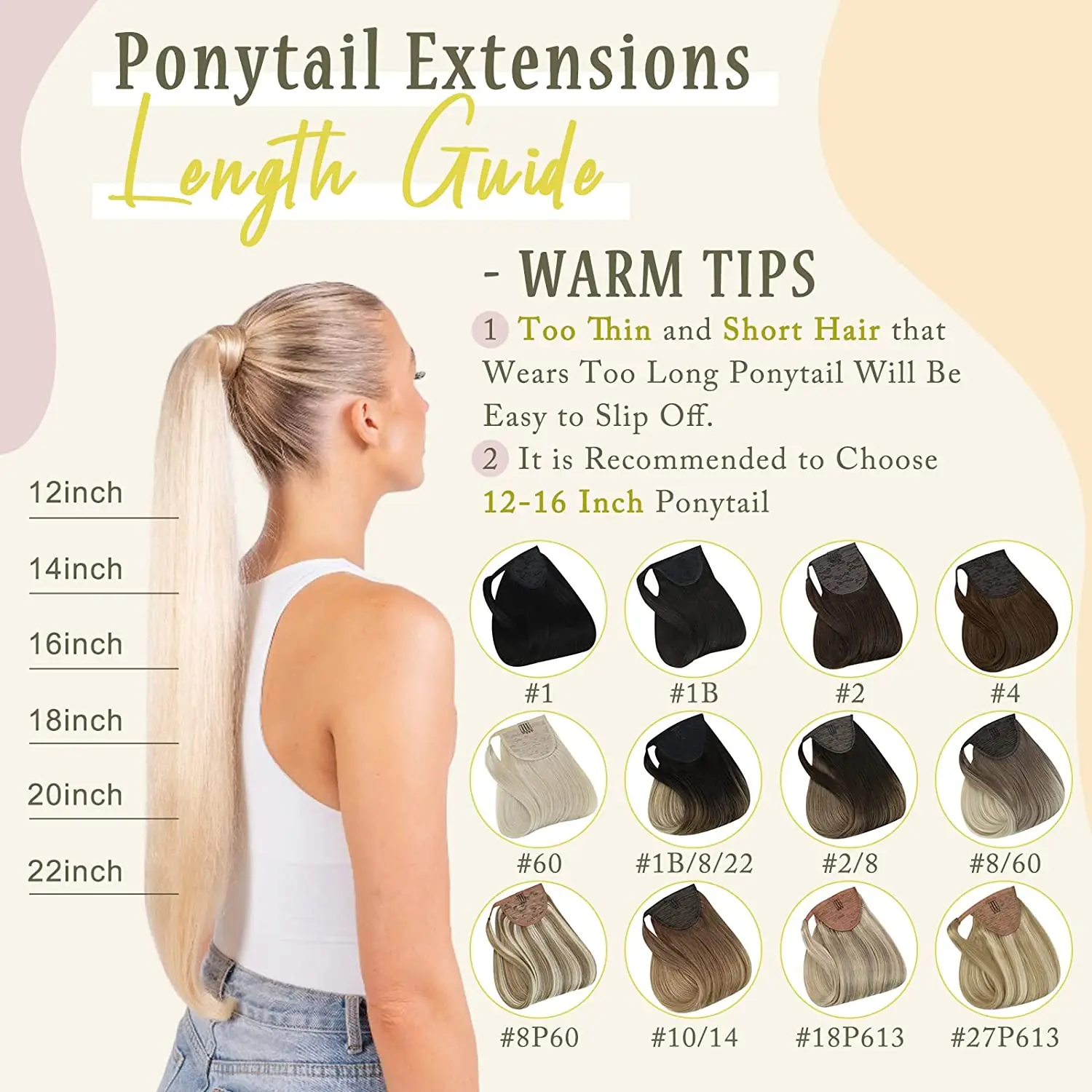 Full Shine Ponytai Human Hair 70g/80g Lightest Brown Fading to Golden Blonde Remy Hair Extensions Human Hair Ponytail