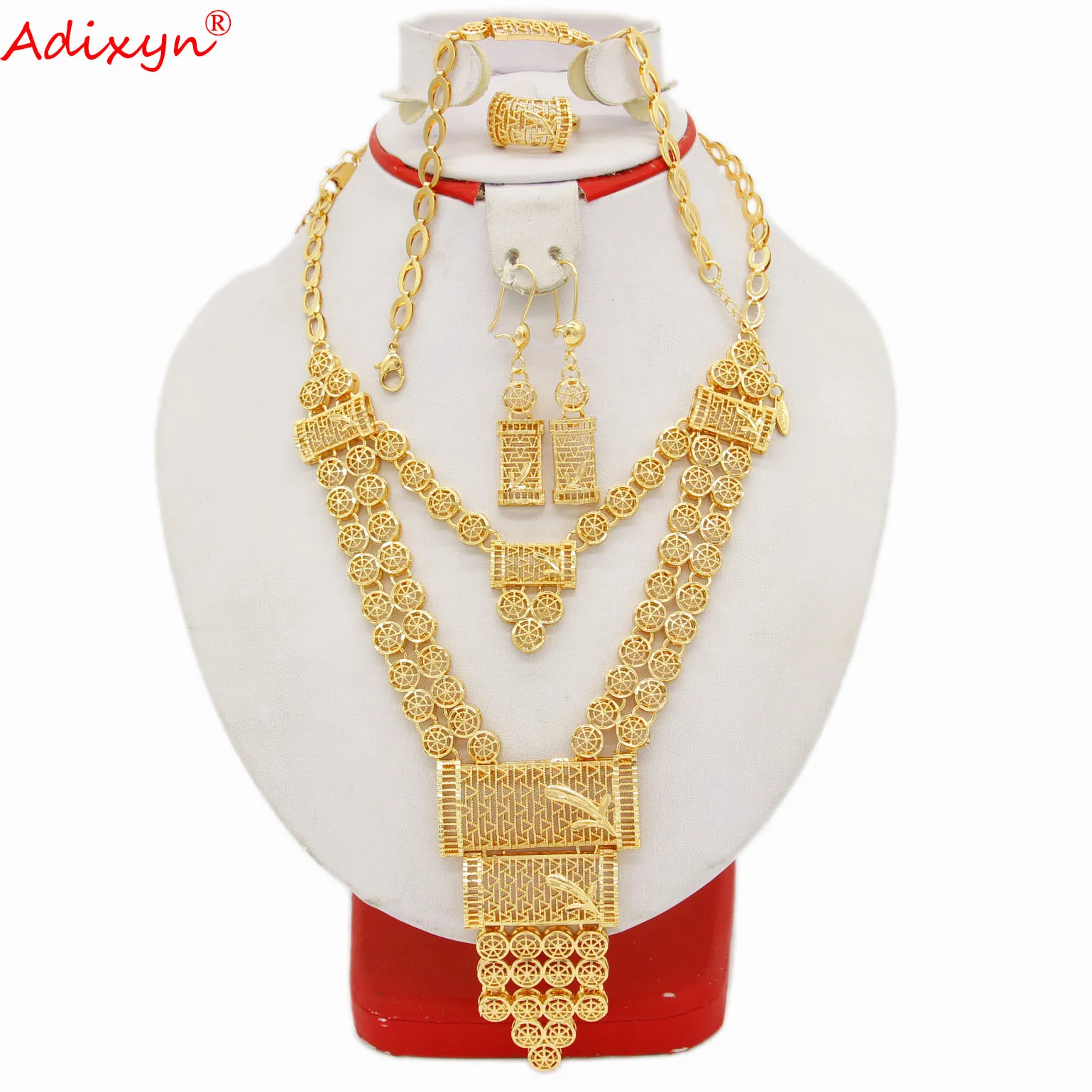 

Adixyn Dubai Women jewelry 585 Rose Gold Color Jewelry set for women Necklace Bracelet Ring Earrings African Party Wedding Gifts