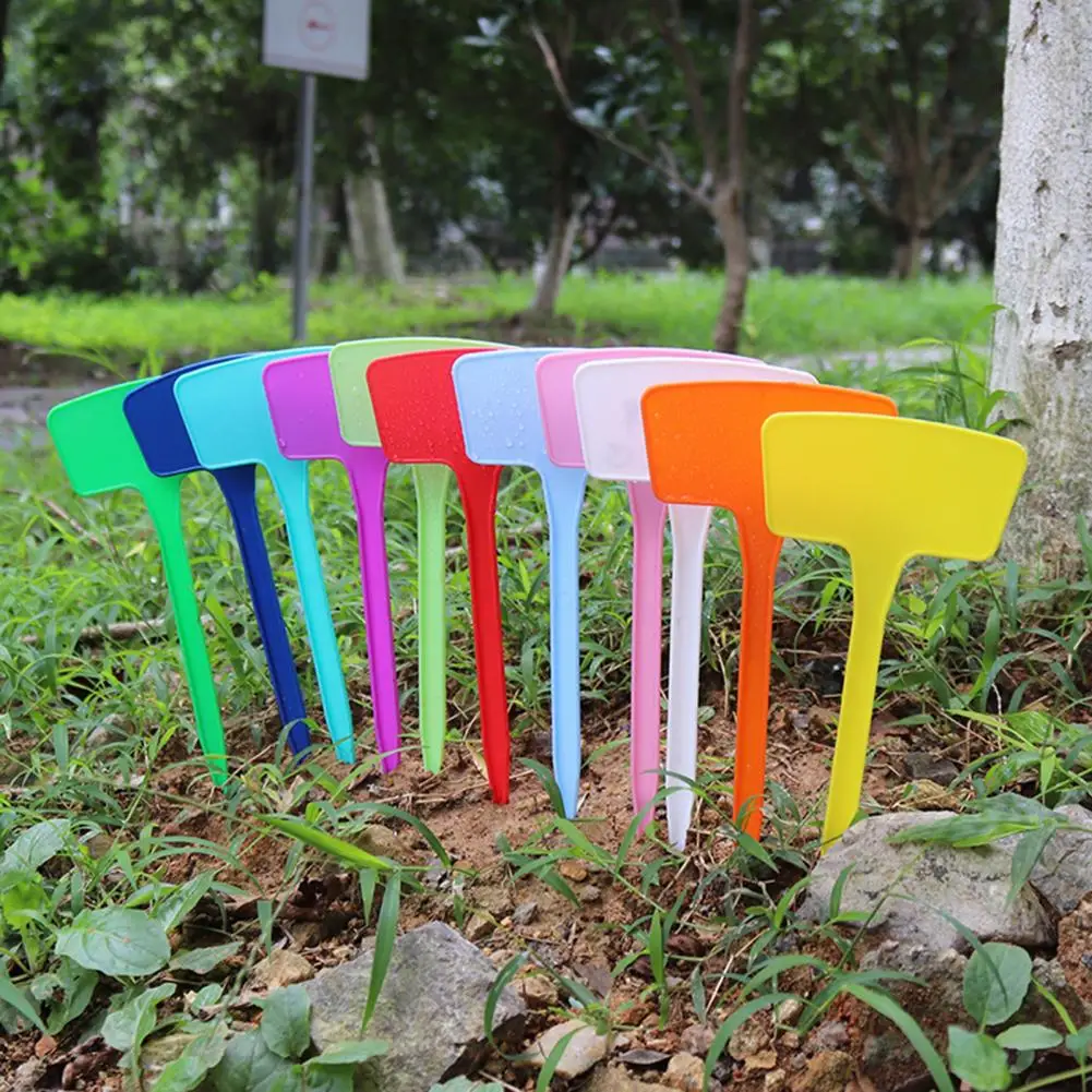 10Pcs/Set T-Shape Plastic Plant Tags Labels Waterproof Solid Color Flower Seeds Varieties Tagging Marker Garden Labels Plaques