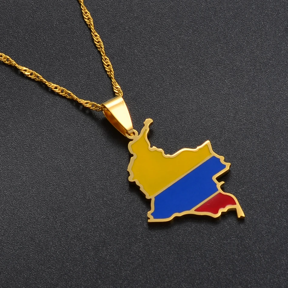 Anniyo Colombia Map Flag Pendant Necklaces Columbia Women Girls Silver Color/Gold Color Colombiana Jewelry Chains @119821