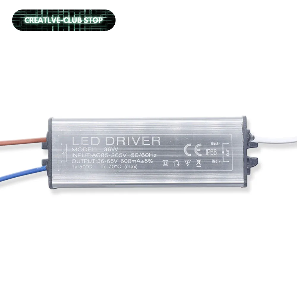 Sterownik LED 600mA 36W do diod LED, zasilacz AC85-265V, transformatory oświetleniowe do zastosowań zewnętrznego, wodoodporny, wyjście 36-65V