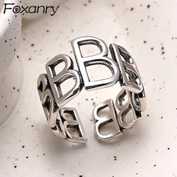 Foxanry Silver Color Engagement Rings New Fashion Creative Hollow Letter B Thai Silver Birthday Party Jewelry Gifts