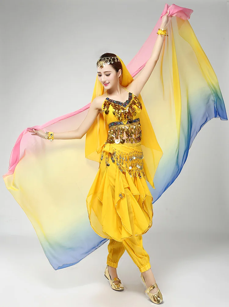 Belly Dance Veil Gradientสี 220 ซม.* 120 ซม.ผ้าไหมBollywoodเต้นรำผ้าพันคอผ้าคลุมไหล่Rainbow Faceผ้าคลุมไหล่ผ้าพันคอผ้าพันคอ