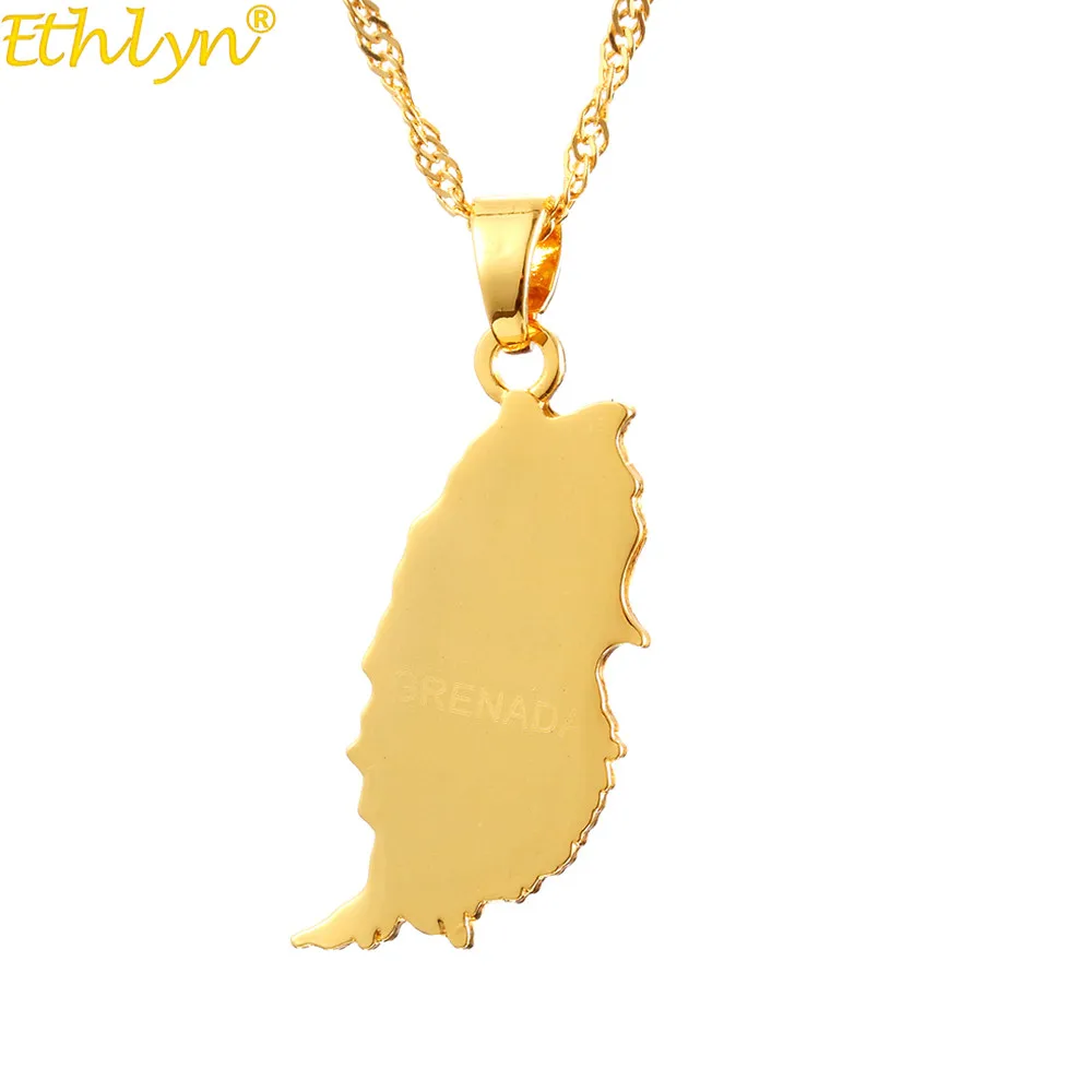 Ethlyn Unisex Grenada Island Map Pendant Jewelry Gold Color Necklace Patriotic Gifts P179