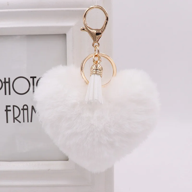 Niedliche Flauschige Herz Pelz Ball Quaste Keychain Für Frauen Faux Kaninchen Pompom Auto Anhänger Schlüsselring Halter Charme Tasche Mädchen Partei geschenk