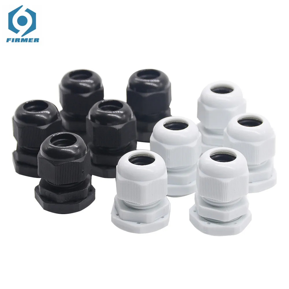 

10pcs IP68 PG7 for 3-6.5mm PG9 PG11 PG13.5 PG16 PG19 Wire Cable CE White Black Waterproof Nylon Plastic Cable Gland Connector