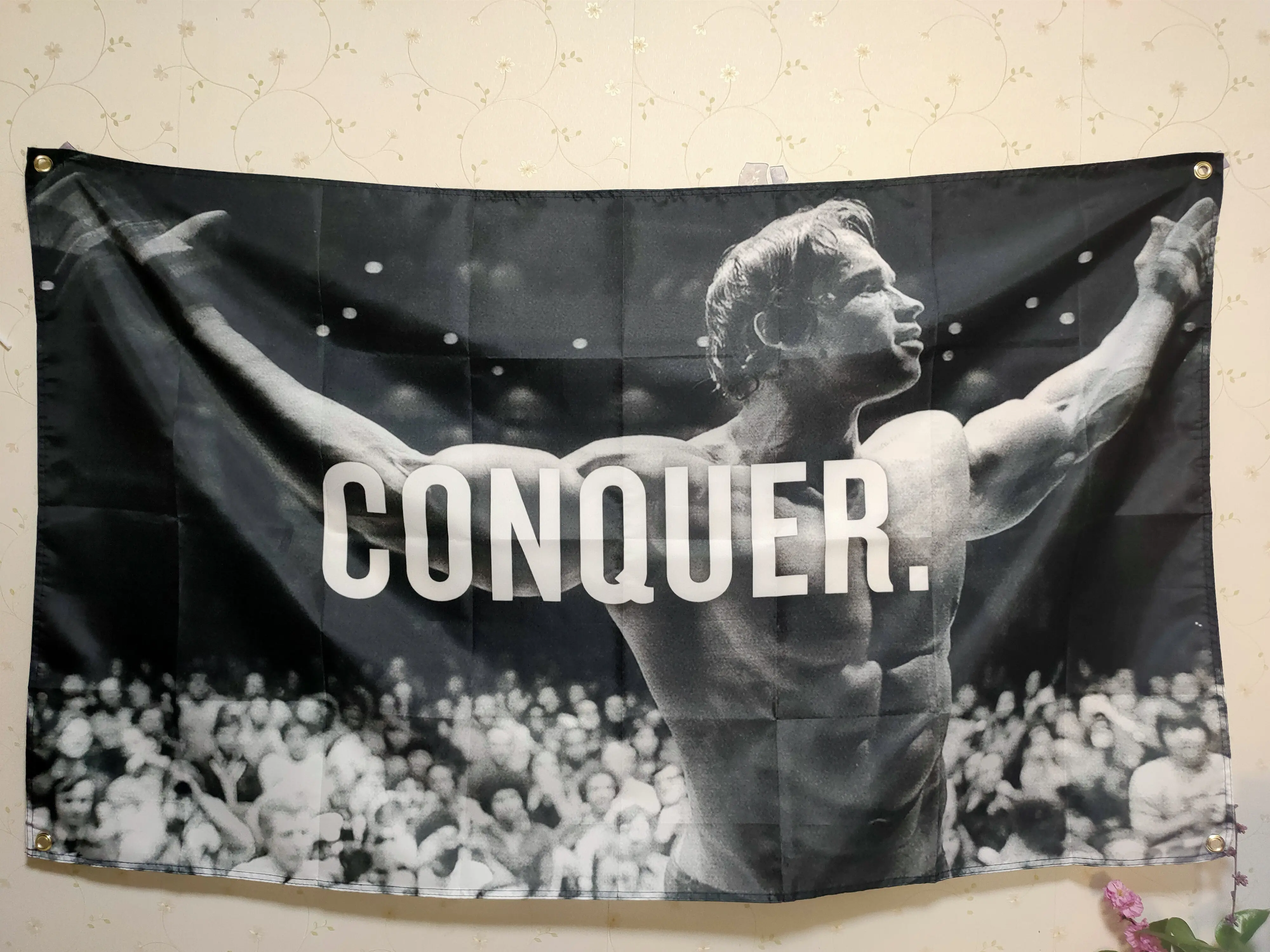 Arnold Schwarzenegger Conquer Gym Flag Any Size Motivation Body Building Wall Hanging Decoration Tapestry Bodybuilding