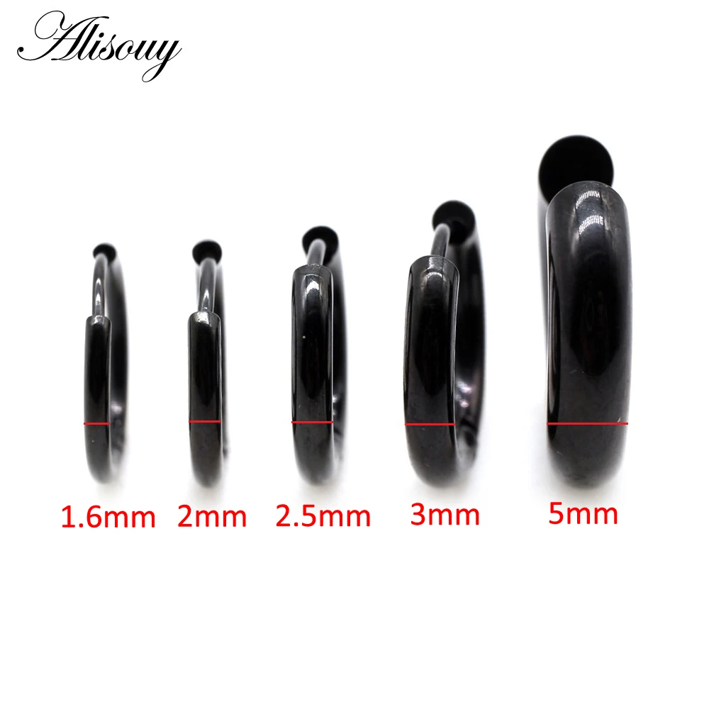 Alisouy 2pcs Stainless Steel 1.6/2/2.5/3/5mm Thick Women Men Circle Clip Round Hoop Earrings Ear Helix Punk Piercing Jewelry