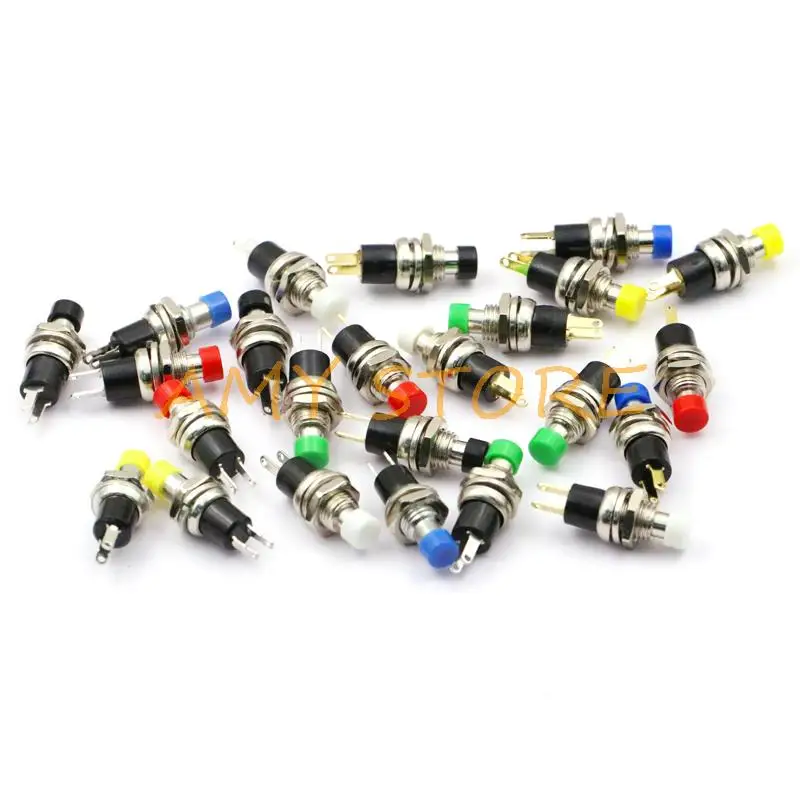 10Pcs NC(Normally Close) 7mm 2 Pins SPST Momentary Mini PushButton Switch RED GREEN WHITE BLACK YELLOW BLUE Press OFF Release ON