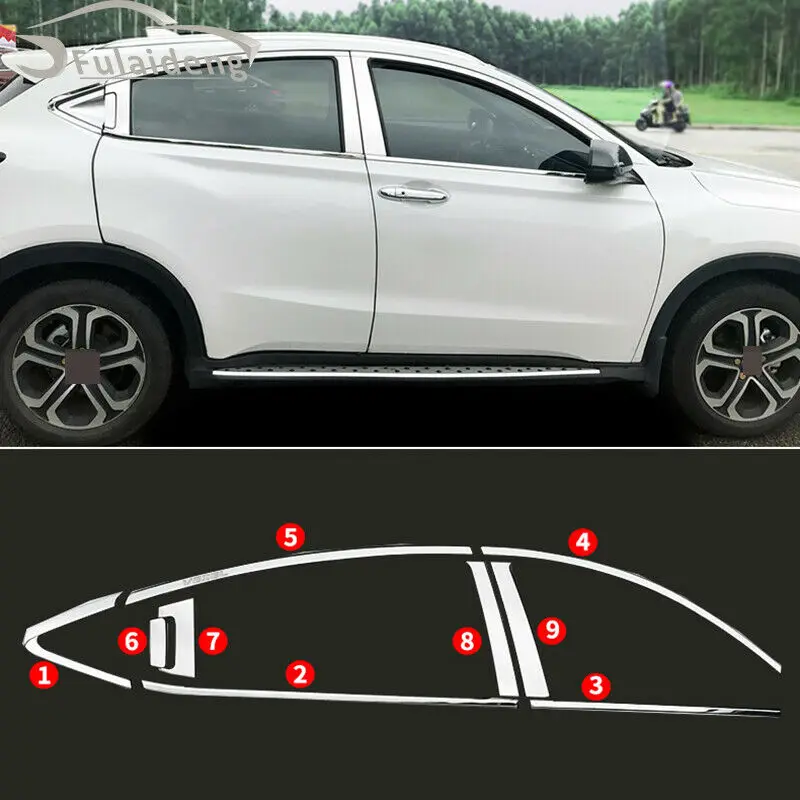 For Honda Vezel HR-V 2016-2018 Chrome Stainless Window Sills+Pillar Posts Cover Trim Car modification Auto parts