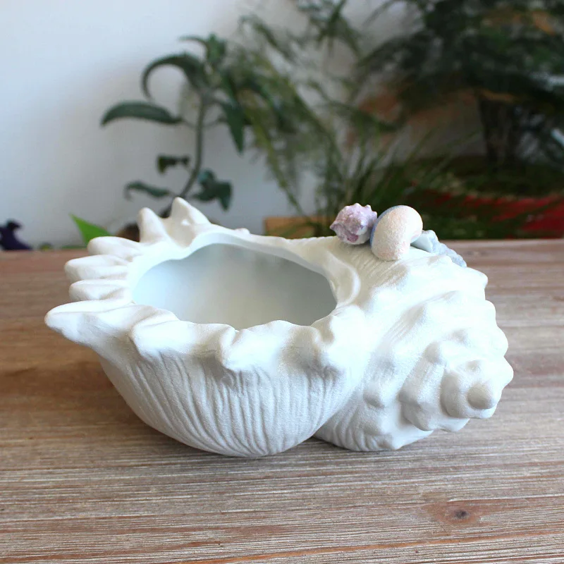 WHYOU-Ceramic Conch Shells Flower Pot, Home Desk Decoration, Entrance Key Tray, Storage, Wedding Gifts, 1 Pc