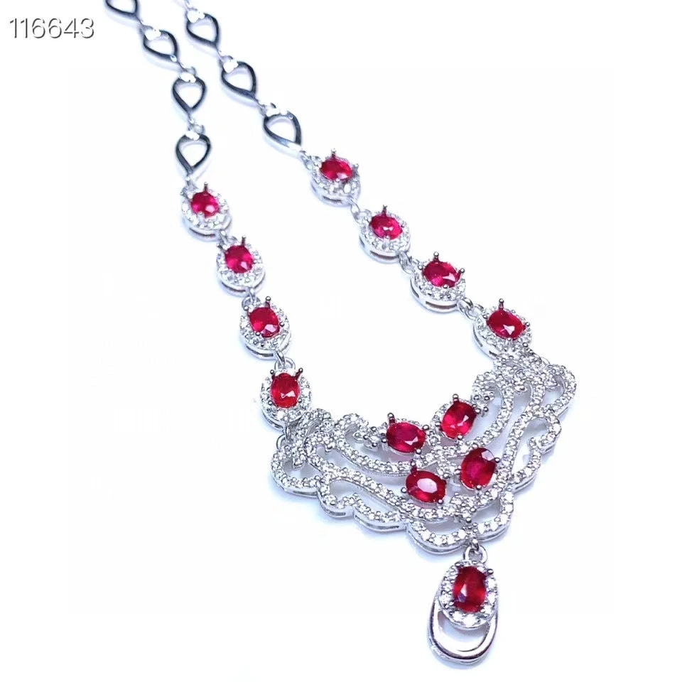KJJEAXCMY fine jewelry 925 Sterling Silver natural ruby girl's Pendant Necklace Christmas Halloween Party Birthday New Year Gift