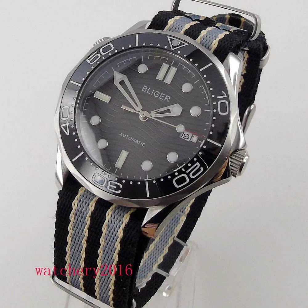 

41mm bliger black ceramic bezel sapphire glass date NH35 automatic mens watch