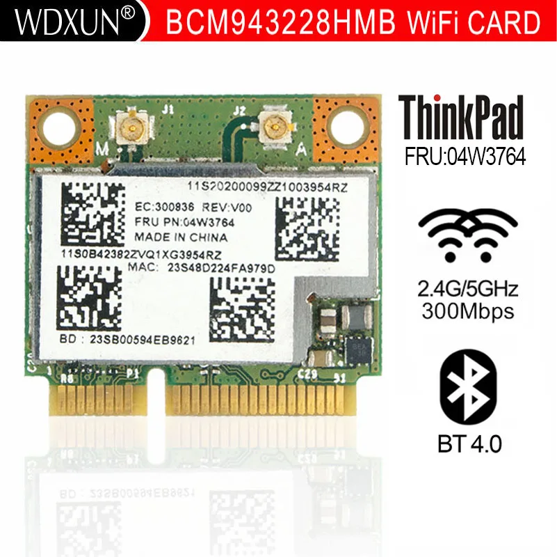 BCM943228HMB BCM43228 300M+BT4.0 Pół-Mini PCIe Karta Bezprzewodowa FRU:04W3763 04W3764 04W3835 dla Lenovo E130 E135 E330 E335