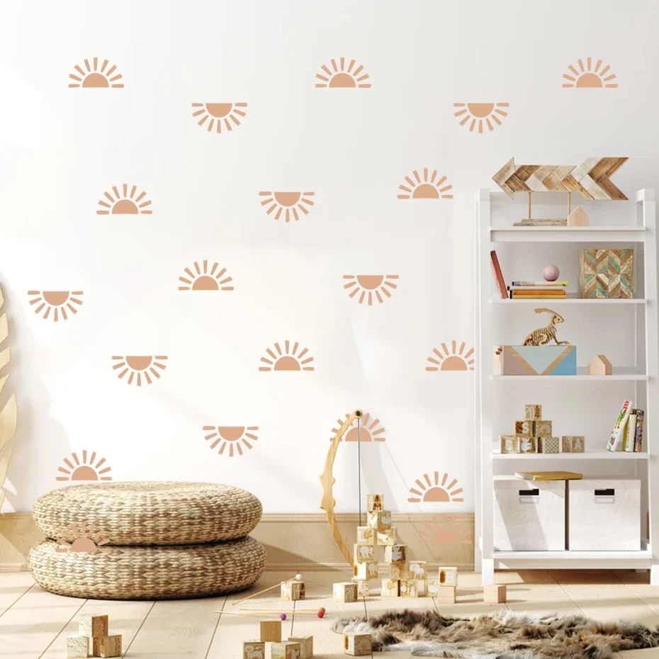 Cartoon Sun Beige Boho Nursery Wall Sticker Environmentally Vinyl Removable DIY Peel and Stick Wall Decals Kids Room Home Decor