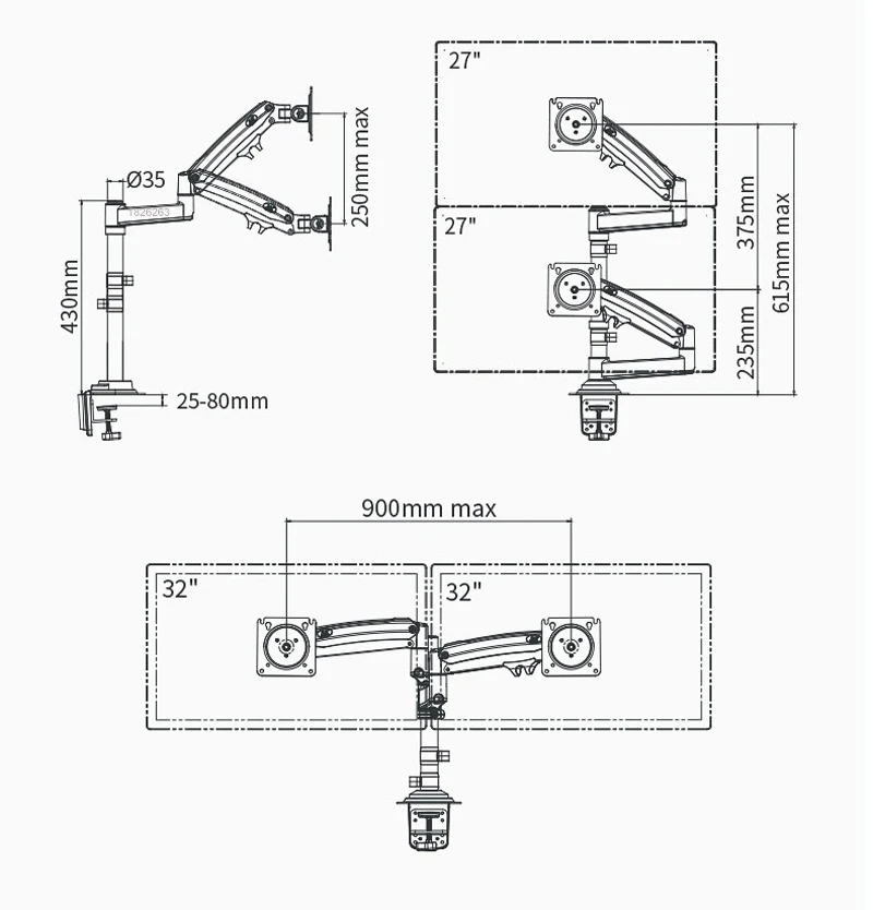 Imagem -04 - Desktop Gás Spring Dual Braço nb H180 Fp2 22 32 Monitor Holder 10 17 Laptop Support Air Press Mount Stand 2-12kg de Carga