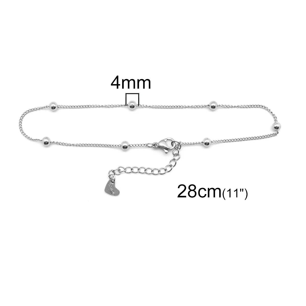 304 ze stali nierdzewnej Anklet srebrny kolor okrągły urok Anklet z dzwonkiem moda kobiety biżuteria prezenty 23.5cm(9 2/8 