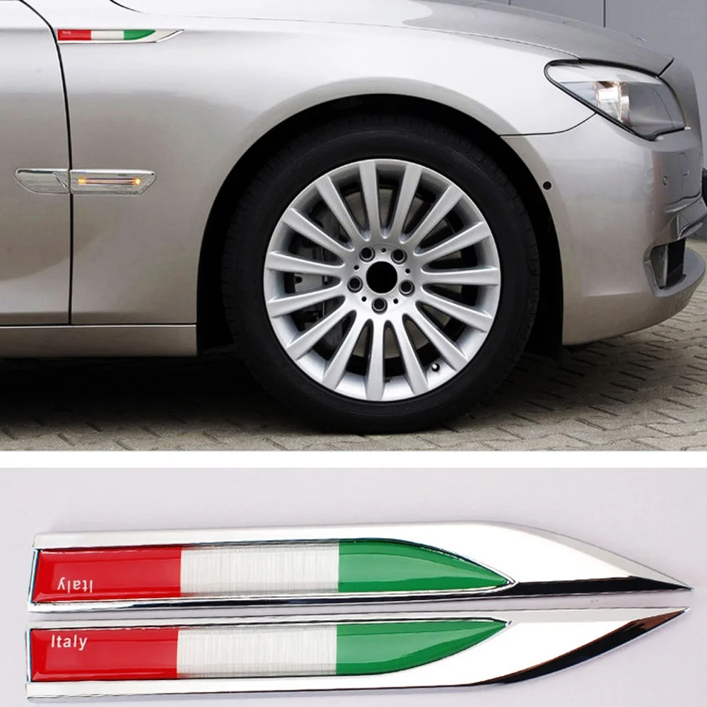 DSYCAR 2Pcs/Pair Car 3D Metal Italy Flag Emblem Badge Decals Sticker Car Exterior Accessories