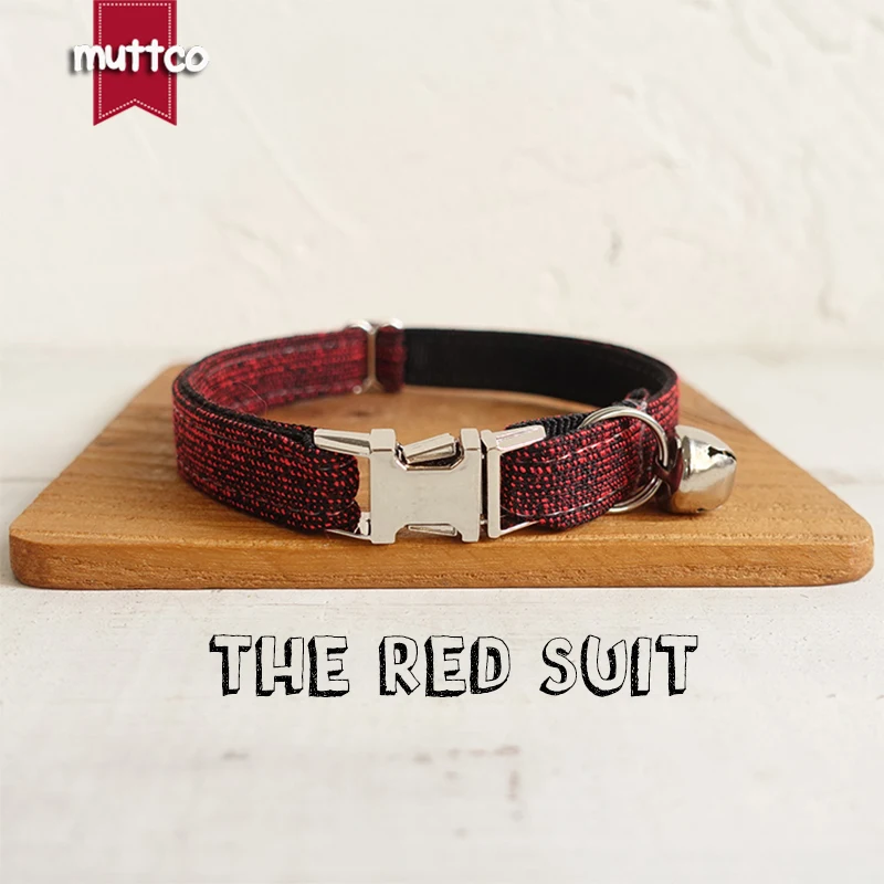 

10pcs/lot MUTTCO retailing handsome handmade collar THE RED SUIT unique design cat collar 2 sizes UCC006