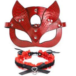 Máscara de ojos y cuello de cuero rojo para mujeres, productos sexuales, Juguetes sexuales, Cosplay de Halloween, máscara sexual Bdsm, Bondage, juguetes para adultos