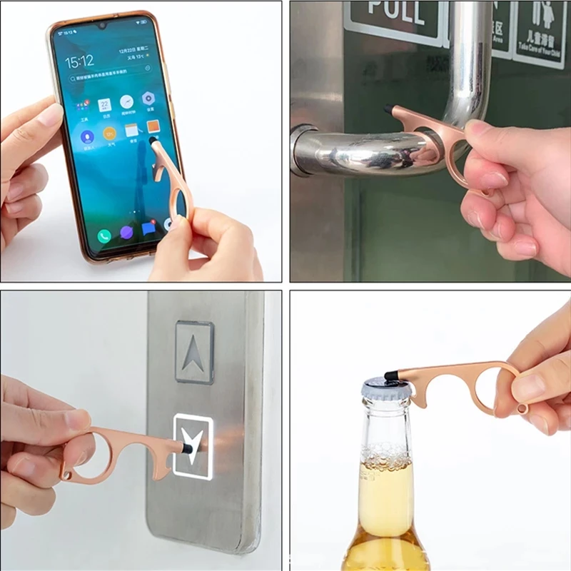 Antimicrobial Key Chain Door Opener Beer Trigger Touch Screen Key Chains Open Door No-Touch Key Press Elevator Tool Hygiene