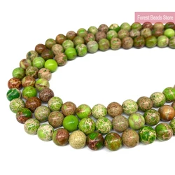 Fruit Green Imperial Jaspers Sea Sediment Turquoise Natural Stone Round Beads Diy Bracelet for Jewelry Making 15