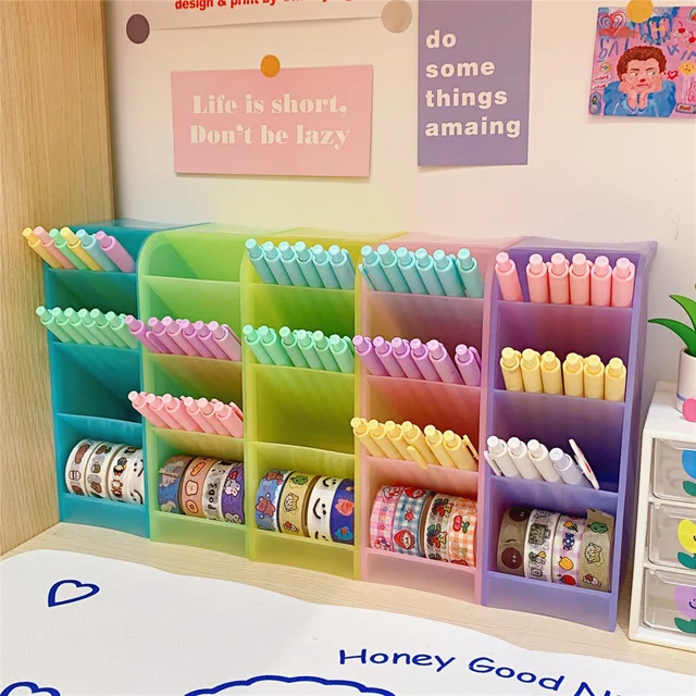 Cukierkowy kolor 4 siatka uchwyt na długopis na biurko Kawaii mały duży rozmiar pędzle do makijażu szminki długopisy przechowywanie organizator szkolne artykuły papiernicze