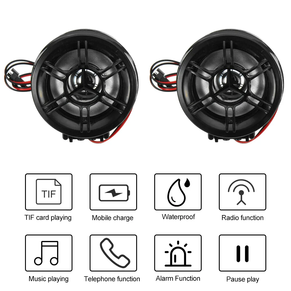 2pcs Motorcycle Sound System FM USB Bluetooth-compatible Audio Radio Stereo Speaker MP3 Music Player Scooter ATV Alarm