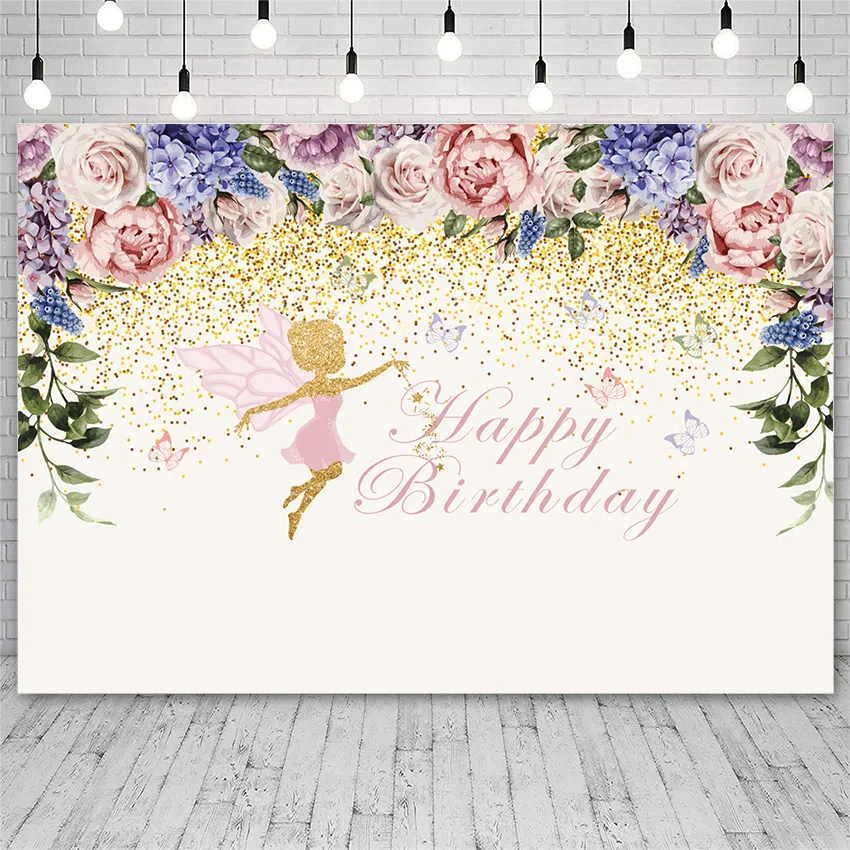 Avezano Birthday Backdrops Little Angel Fairy Flowers Decor Pink Personalized Photography Background For Photo Studio Photophone