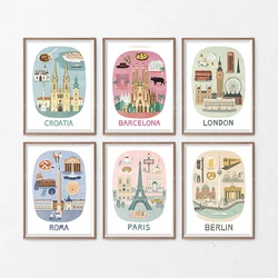 Europe City Art, London Paris Berlin Barcelona Rome Croatia City Art Map Art,Travel Gallery Wall Souvenir Poster