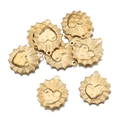 10Pcs/Lot Raw Brass Solar Flare Burning Sacred Heart Pendant Charms For Diy Necklace Bracelet Earrings Jewelry Making Crafts