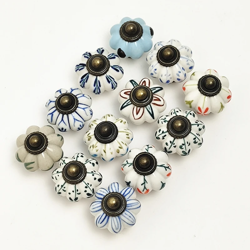 1PCS Hand Painted Ceramic Pumpkin Cabinet Knobs Drawer Cupboard Dresser Handles With Screw Furniture Pulls