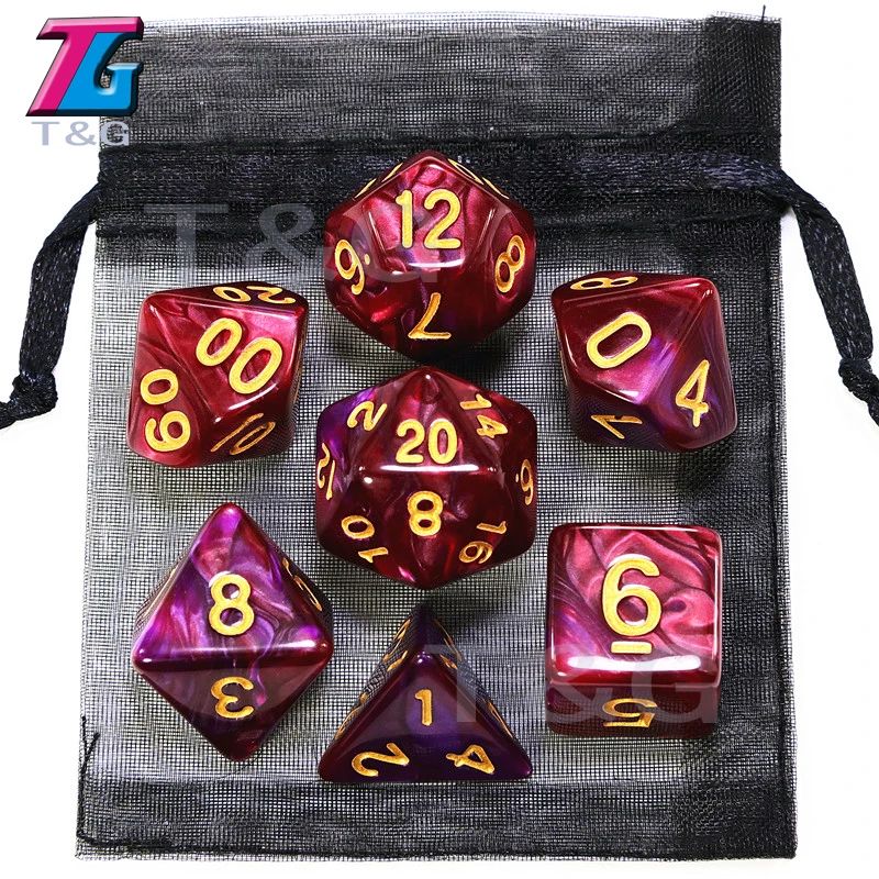 DnD 2-Colors Dice Sets High Quality Game Pieces with Gold Numbers 7PCS/set