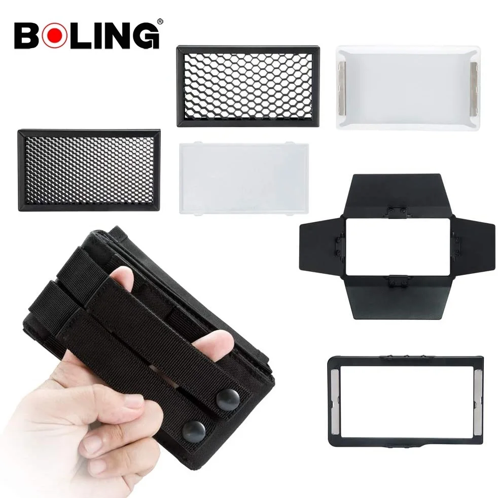 BOLING P1 Accessories Kit, BL-P1 Lumi Master Package with Diffuser/Barndoor/Softbox/Honeycomb Magnetic Port Easy to Use