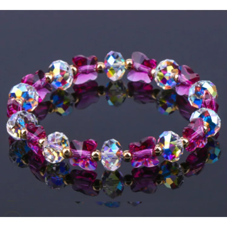 Fashion Trendy Colorful Butterfly Crystal Beaded Bracelets Women Sweet Transparent Handwork Bracelet Charms Jewelry