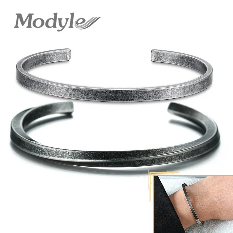 Modyle Vintage Viking Cuff Bracelets Bangles for Men Women Simple Classic Pulseras hombre Stainless Steel Male Jewelry