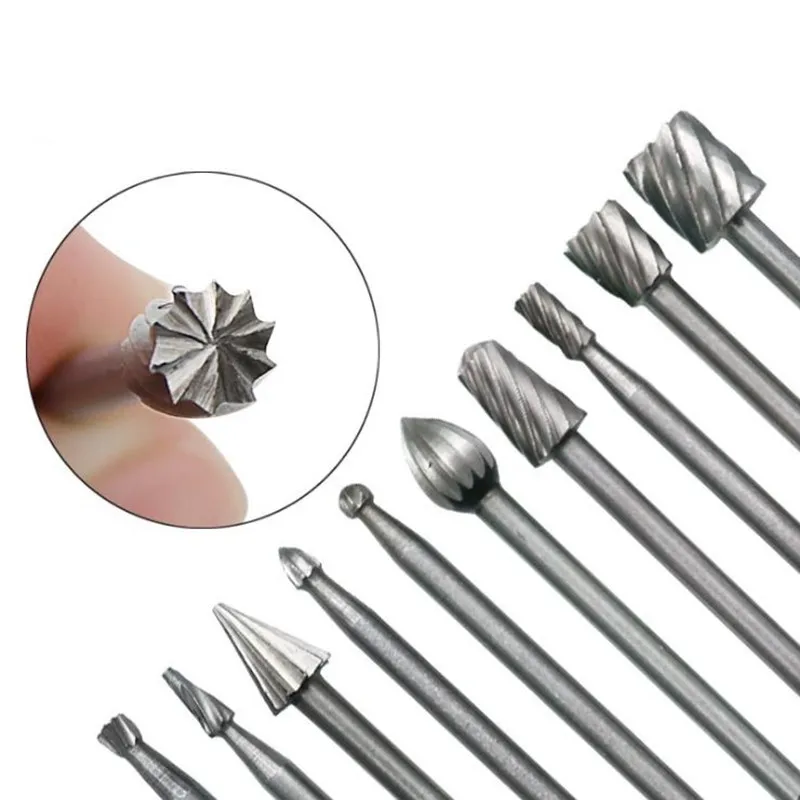 10-częściowy zestaw HSS Titanium do frezowania obrotowego Dremel Frez obrotowy do pilników Rzeźba w drewnie Nóż rzeźbiony Narzędzia Akcesoria