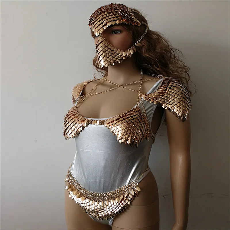 New Fashion WRB1012 Scalemail Mermaid Fish Scales Head Chains Layers Scale Chainmail Gold Fish Scale Head Hair Chains Jewelry
